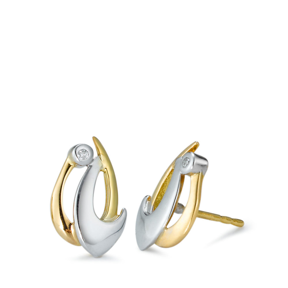 Clous d'oreilles Or jaune 18K, Or blanc 18K Diamant 0.02 ct, 2 Pierres, p1