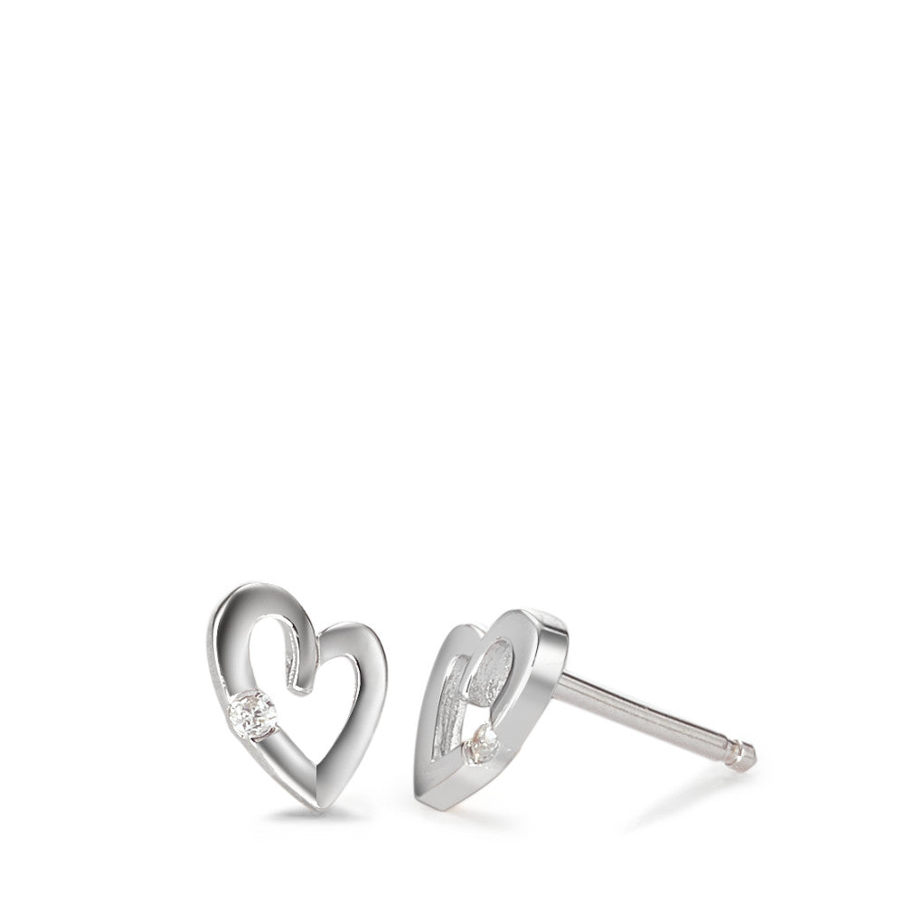 Clous d'oreilles Argent Zircone blanc, 2 Pierres Rhodié Coeur