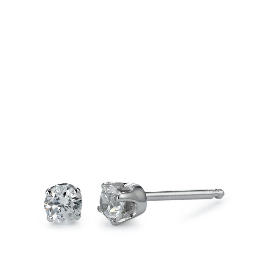 Clous d'oreilles Argent Zircone blanc, 2 Pierres Rhodié