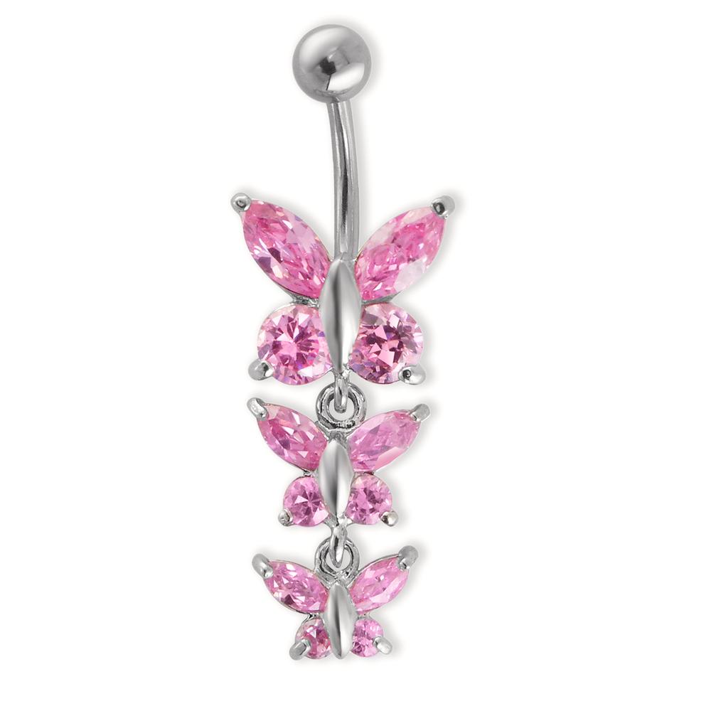 Piercing all'ombelico Acciaio inossidabile Zirconia rosa, 12 pietra Farfalla