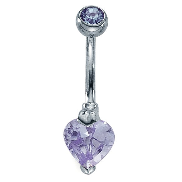 Piercing all'ombelico Acciaio inossidabile Zirconia lavanda, 2 pietra Cuore