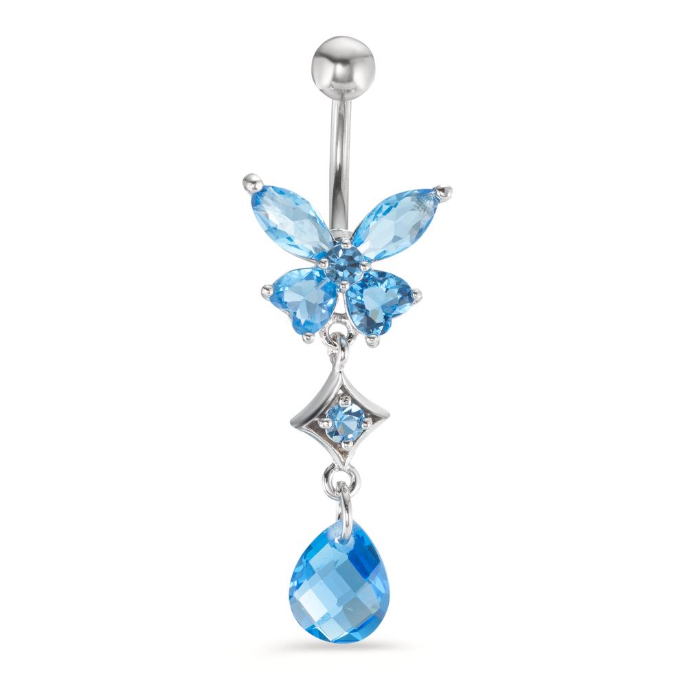 Piercing nombril Acier inoxydable Cristal bleu clair, 7 Pierres