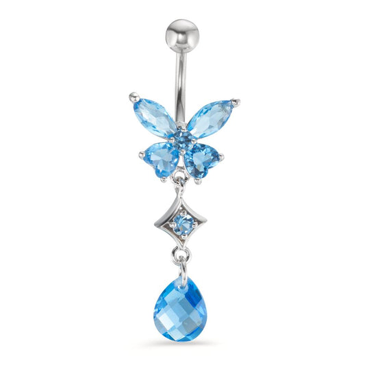 Piercing nombril Acier inoxydable Cristal bleu clair, 7 Pierres