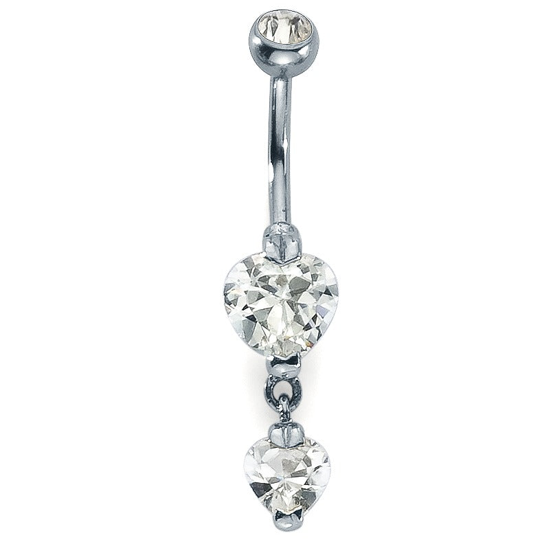 Piercing nombril Acier inoxydable Cristal blanc, 3 Pierres Coeur