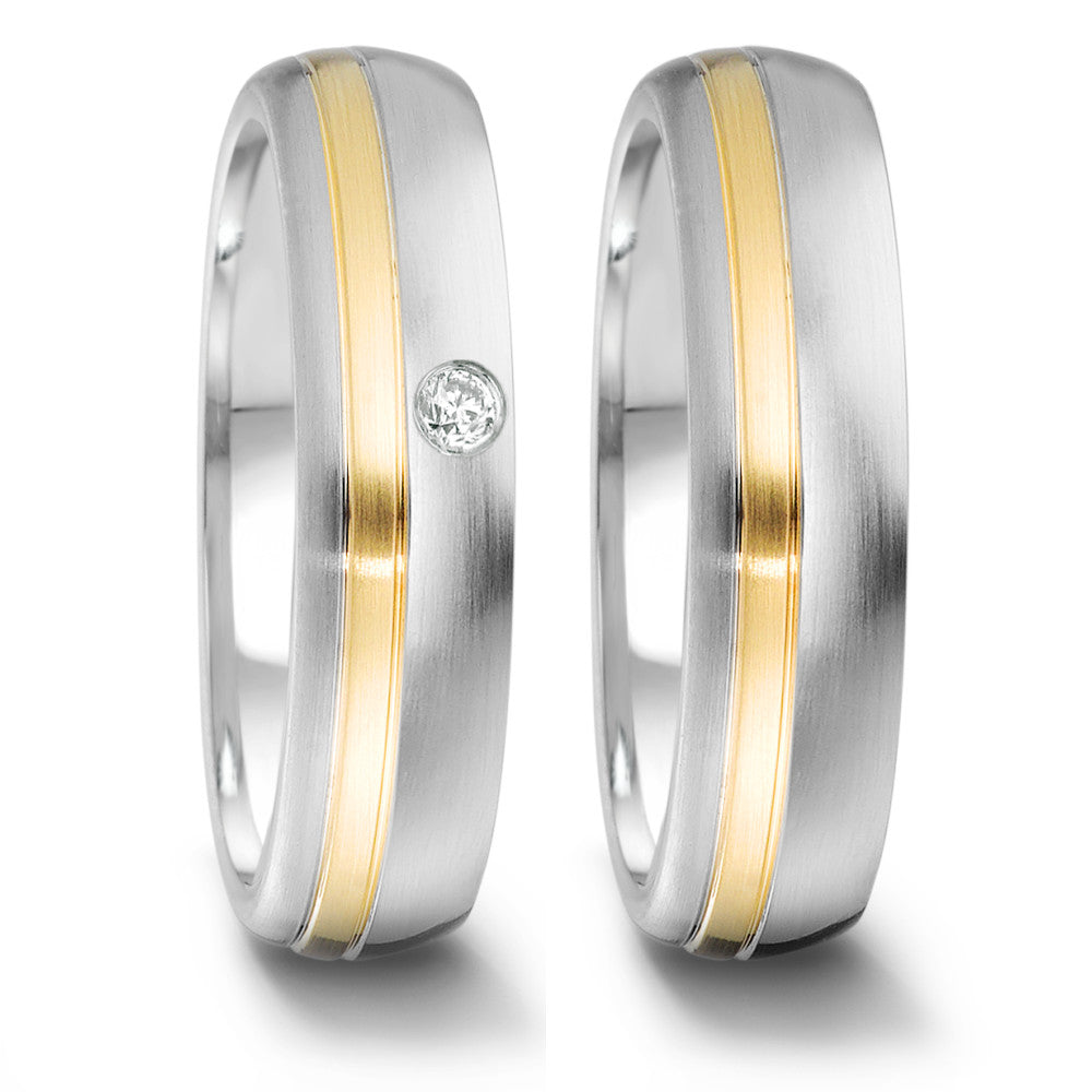 Partnerring Edelstahl mit 750/18 K Gelbgold, 6 x 2 mm