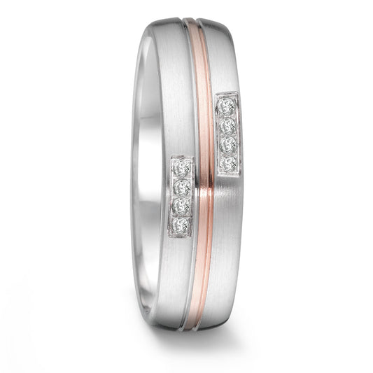 Partnerring Edelstahl mit 750/18 K Roségold und 0.064 ct Diamanten, 6 x 2 mm