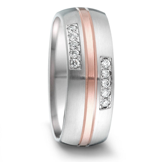 Partnerring Edelstahl, 750/18 K Rosegold Diamant 0.12 ct, 10 Steine, tw-si