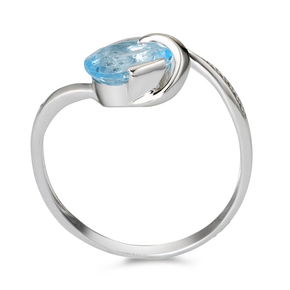 Anello Oro bianco 750/18 carati Topazio blu, [oval], Diamante bianco, 0.005 ct, w-si