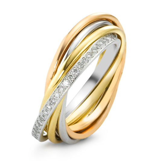 Fingerring 750/18 K Weissgold, 750/18 K Gelbgold, 750/18 K Rotgold Diamant 0.42 ct, 53 Steine, w-si