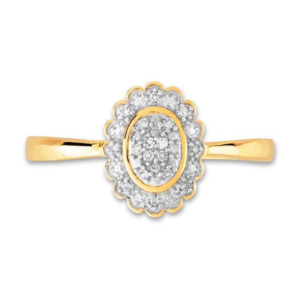 Fingerring 375/9 K Gelbgold Diamant 0.05 ct, 18 Steine, w-si