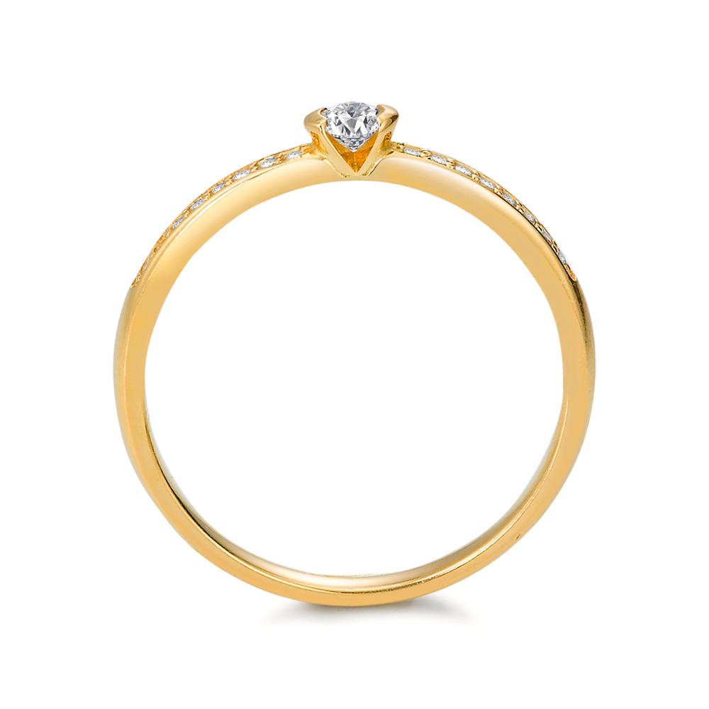 Solitär Ring 750/18 K Gelbgold Diamant 0.20 ct, 17 Steine, w-si