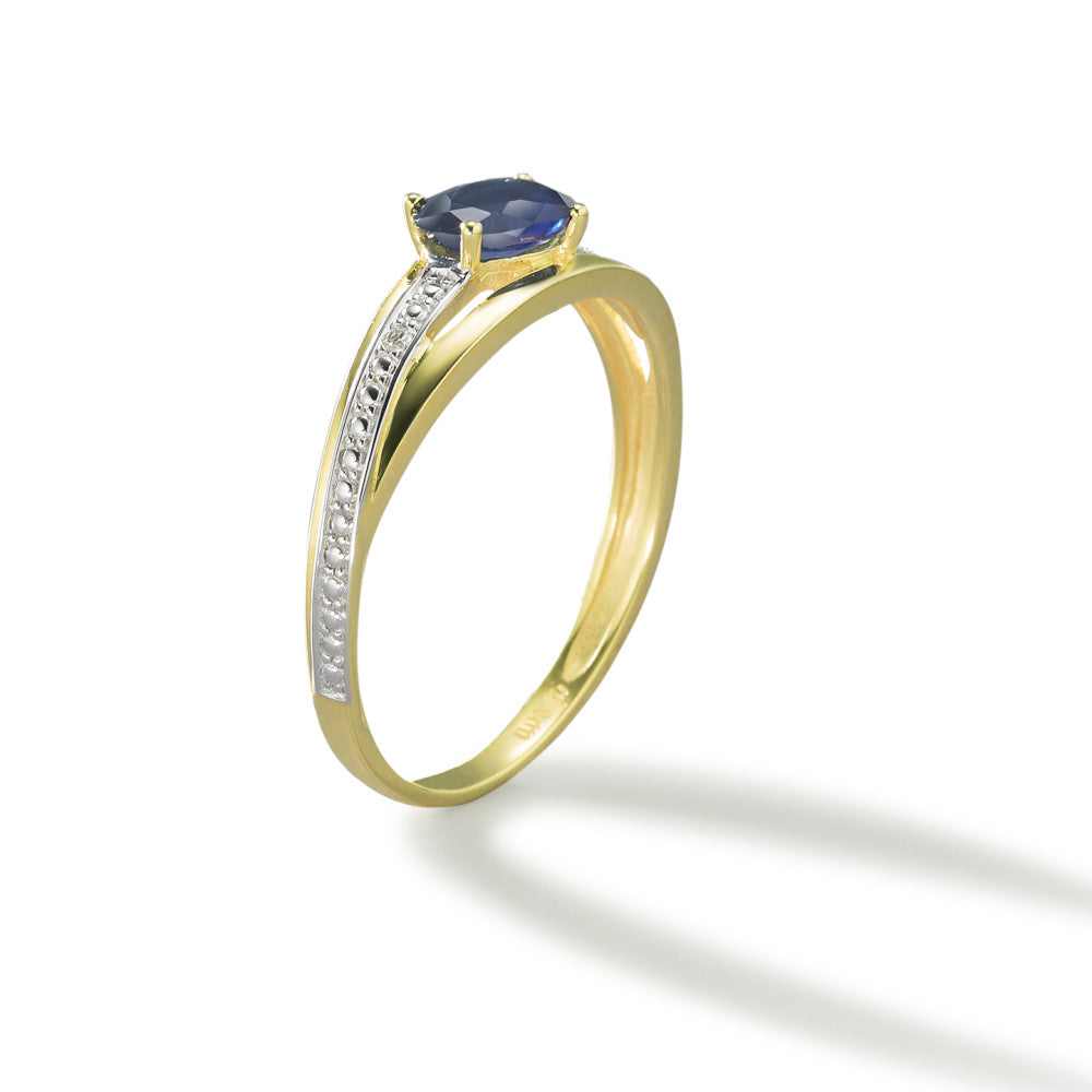 Anello Oro giallo 750/18 carati Zaffiro blu, [oval], Diamante bianco, 0.01 ct