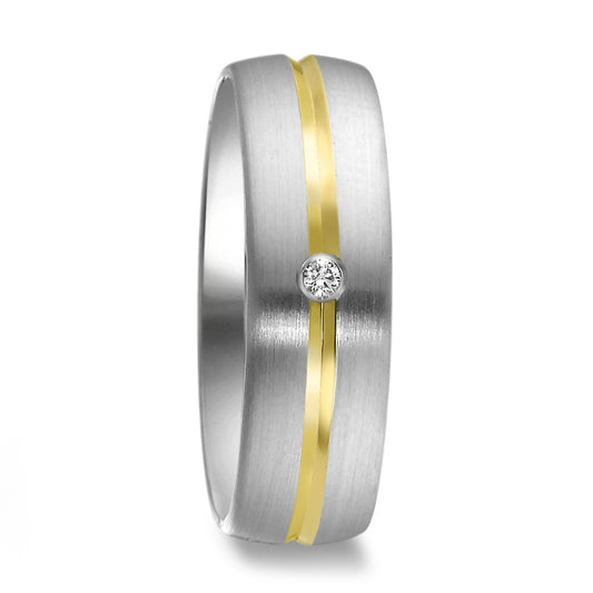 Partnerring Silber, 585/14 K Gelbgold Diamant 0.02 ct, w-si rhodiniert