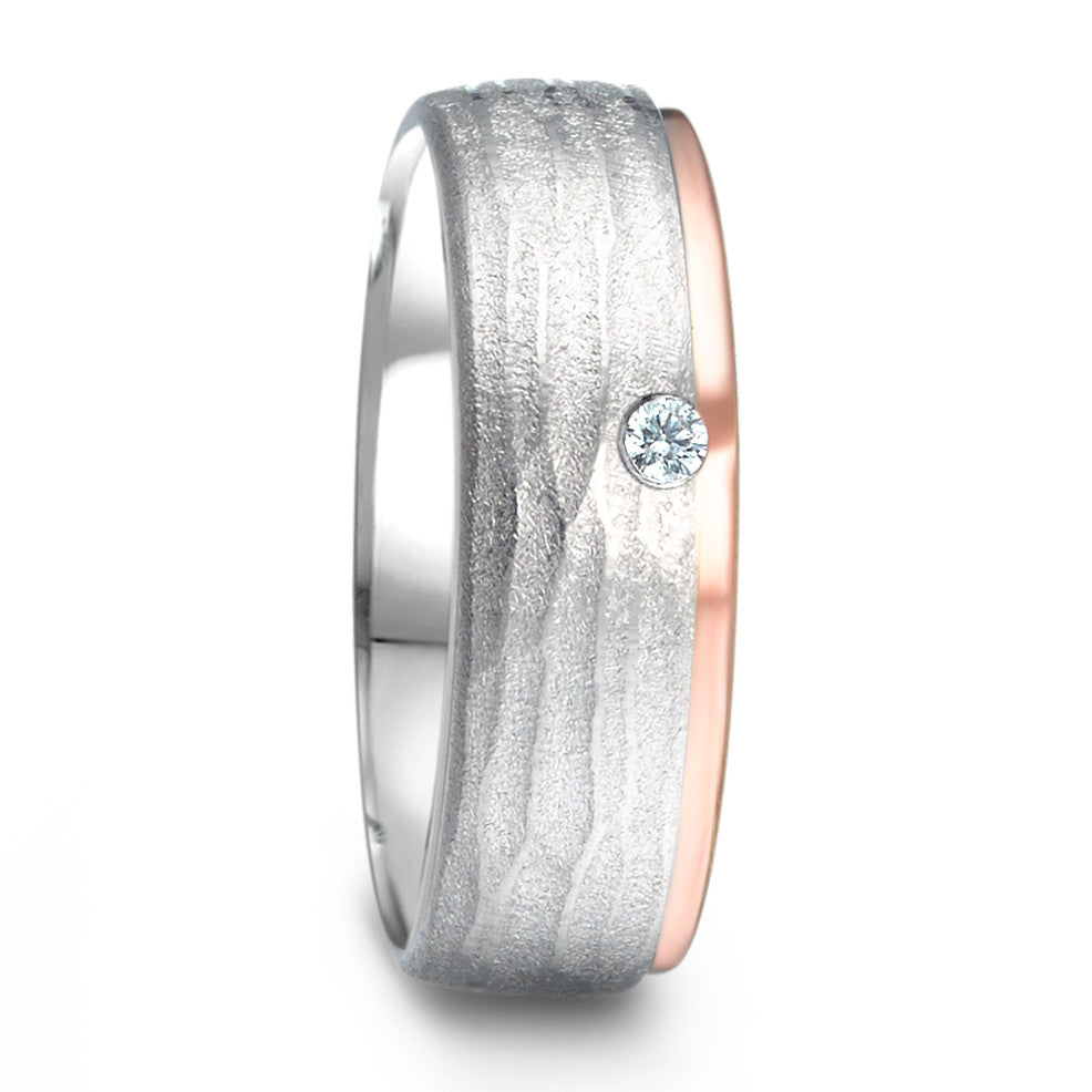 Partnerring Silber, 585/14 K Rosegold Diamant 0.025 ct, w-si rhodiniert