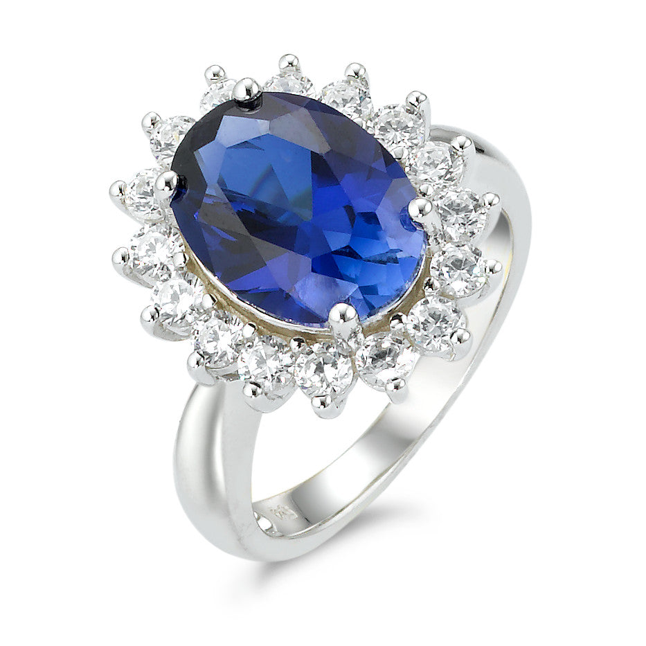 Anello Argento Zirconia blu rodiato