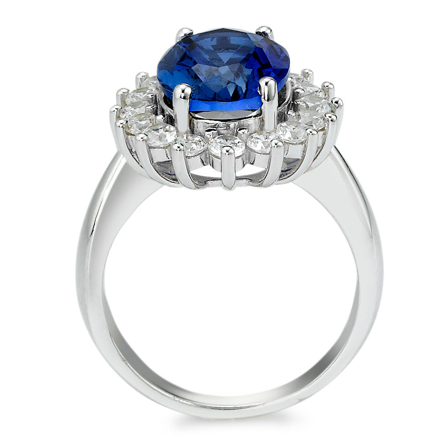 Fingerring Silber Zirkonia blau rhodiniert