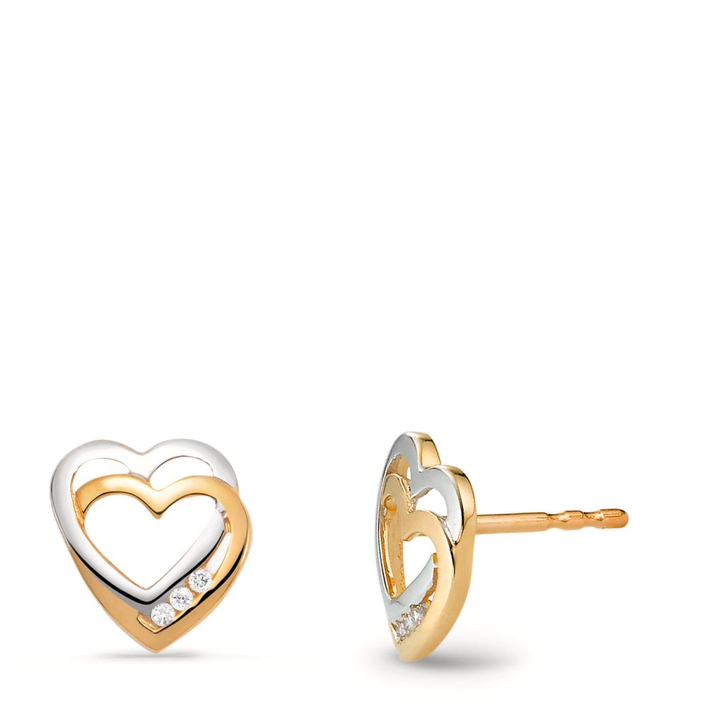 Orecchini a bottone Oro giallo 375/9K, Oro bianco 375/9K Diamante 0.03 ct, 6 pietra, w-si Cuore Ø8 mm