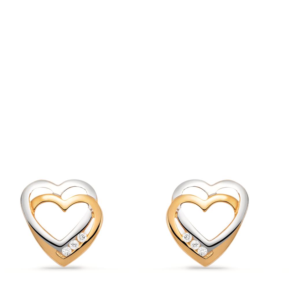 Orecchini a bottone Oro giallo 375/9K, Oro bianco 375/9K Diamante 0.03 ct, 6 pietra, w-si Cuore Ø8 mm