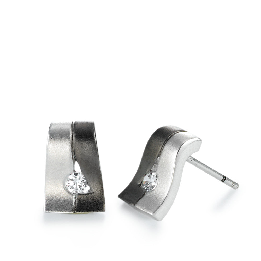 Clous d'oreilles Argent Zircone 2 Pierres Rhodié