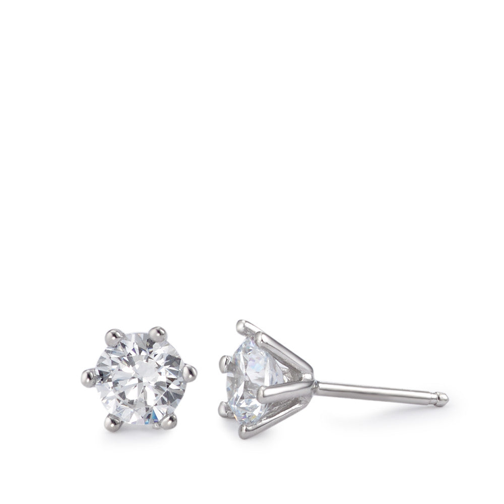 Clous d'oreilles Argent Zircone 2 Pierres Rhodié Ø6 mm