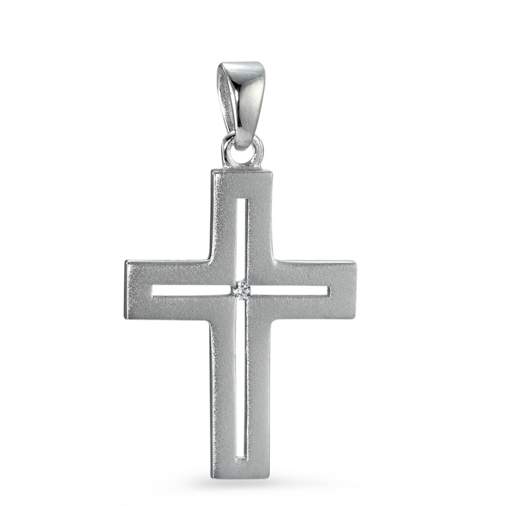 Pendentif Argent Zircone Rhodié Croix