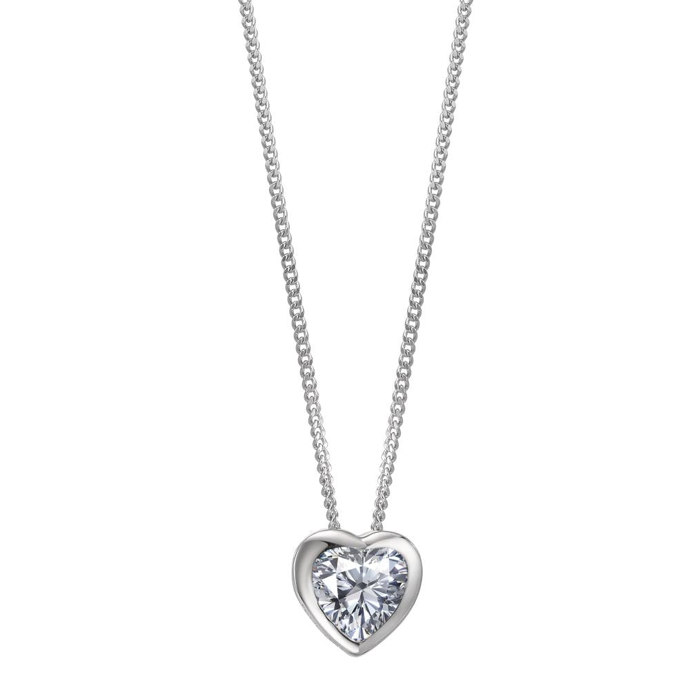 Chaînette avec pendentif Argent Zircone blanc Rhodié Coeur 38 cm