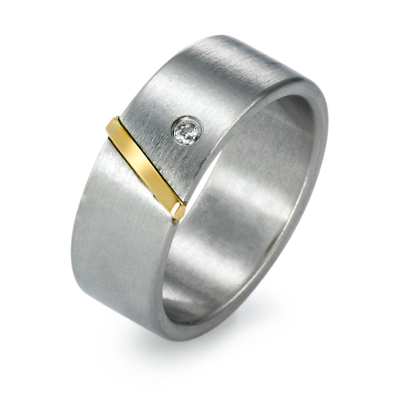 Bague Acier inoxydable, Or jaune 14K Diamant 0.02 ct, w-pi1