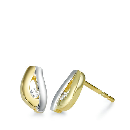 Clous d'oreilles Or jaune 18K Zircone 2 Pierres