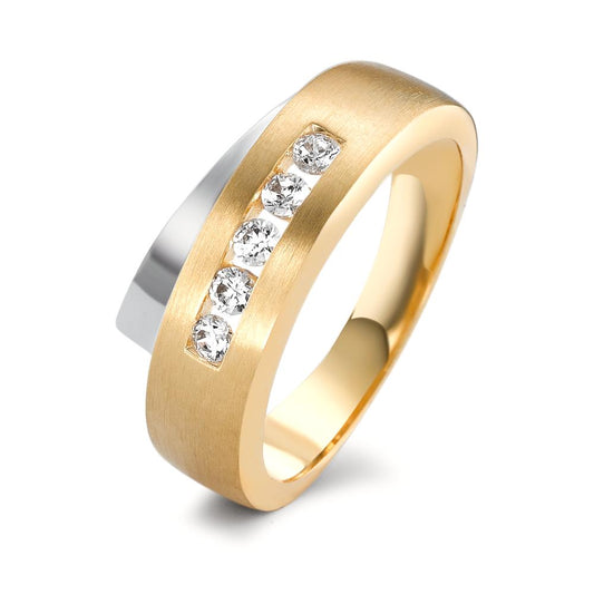 Bague Or jaune 18K Zircone blanc, 5 Pierres Bicolore