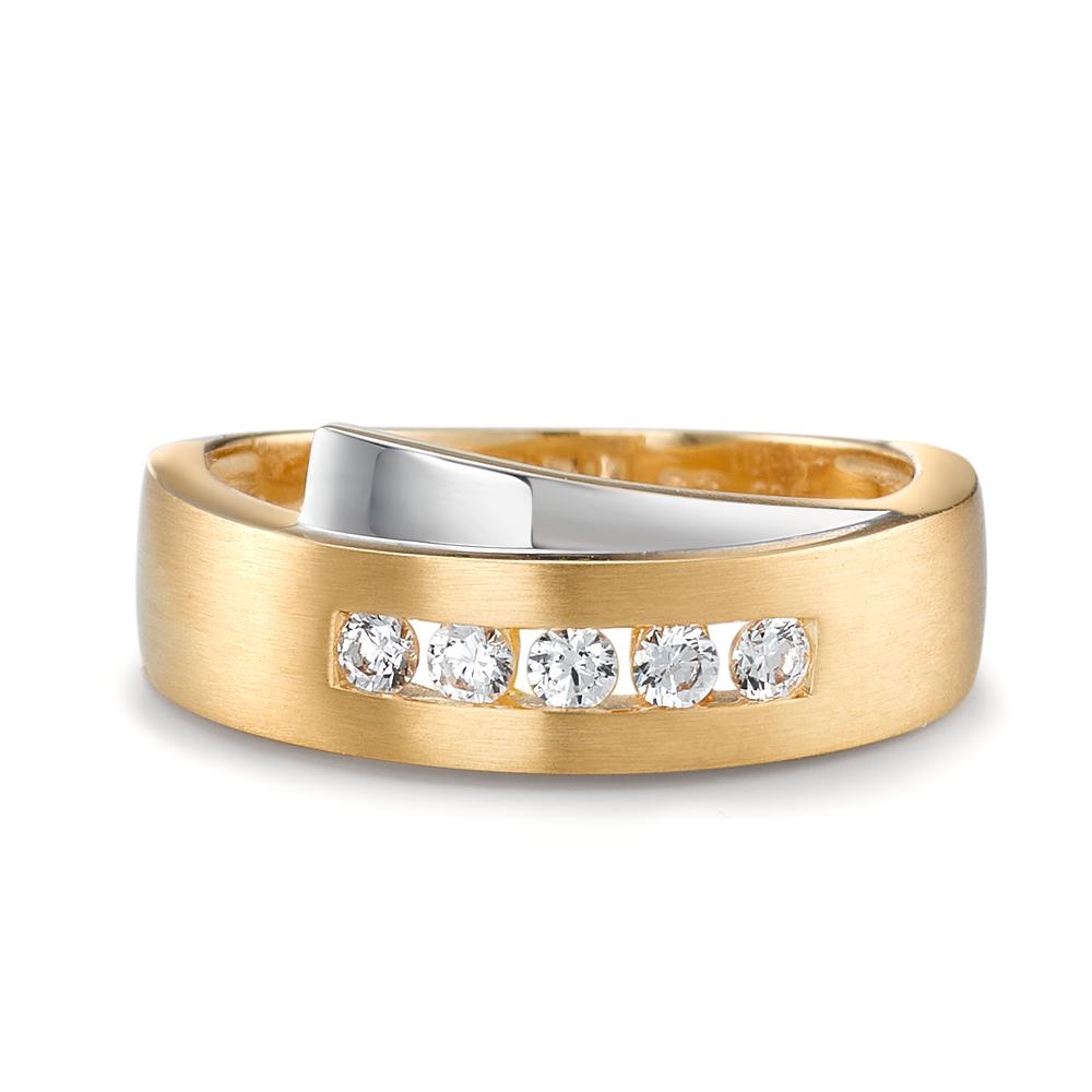 Bague Or jaune 18K Zircone blanc, 5 Pierres Bicolore