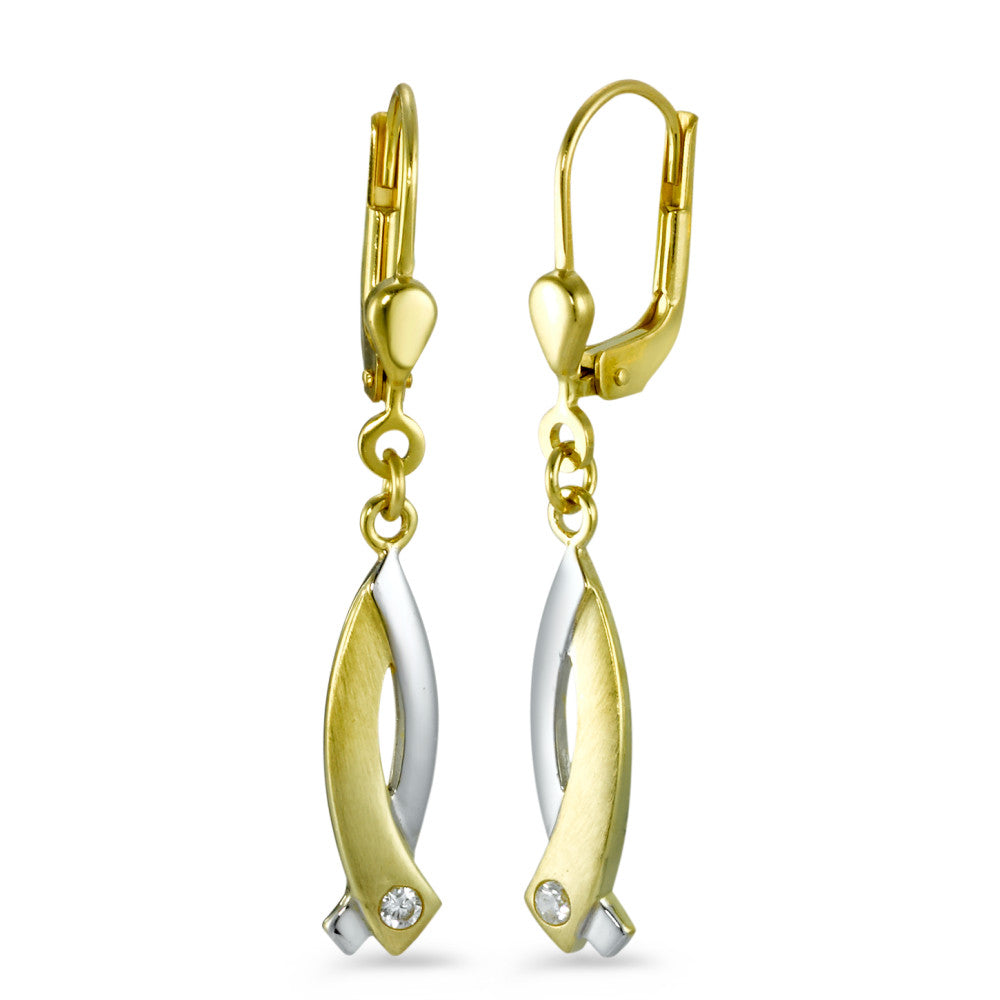 Pendant d'oreilles Or jaune 18K Zircone 2 Pierres