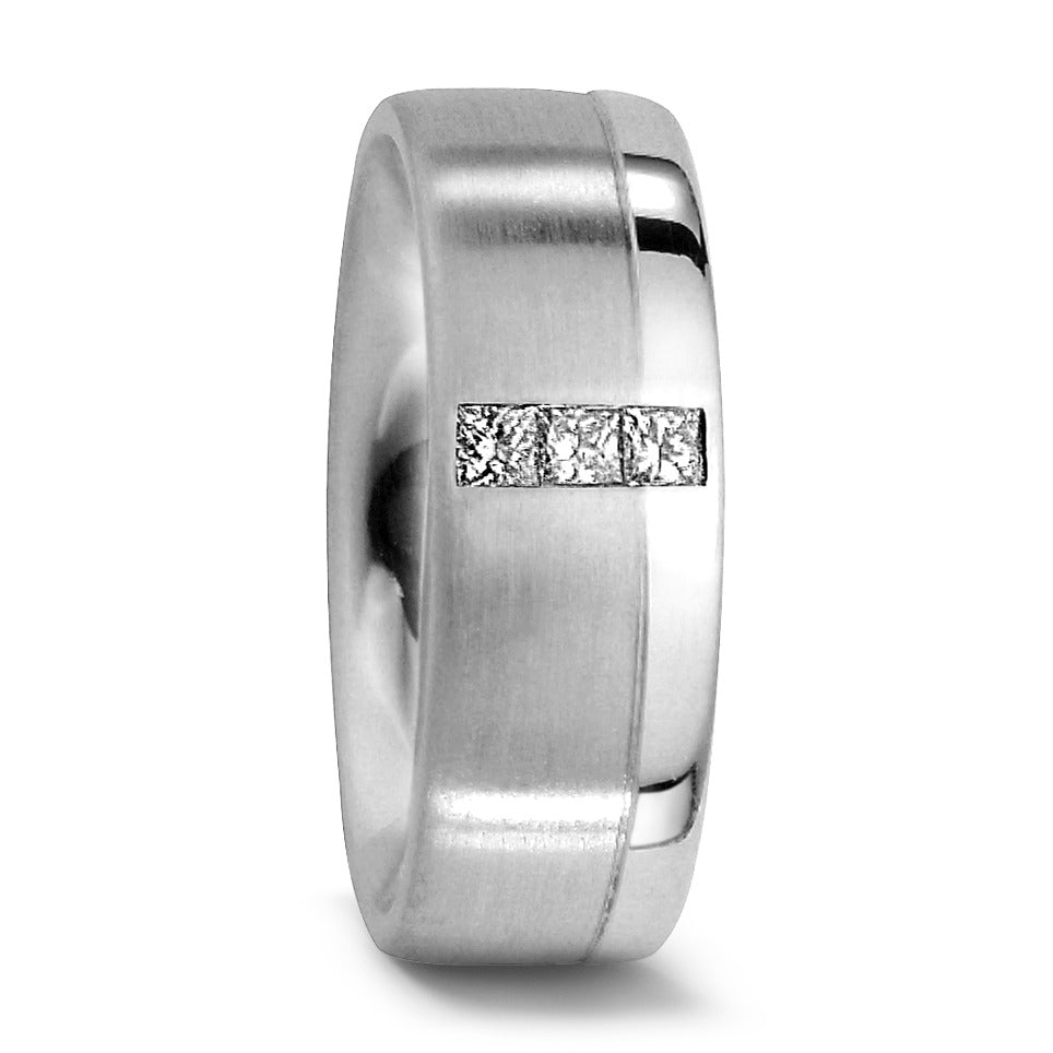 Alliance Or blanc 18K Diamant 0.12 ct, 3 Pierres, carrée, tw-vvsi