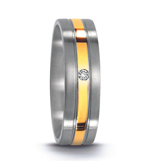 Alliance Acier inoxydable, Or jaune 18K Diamant 0.02 ct, w-si