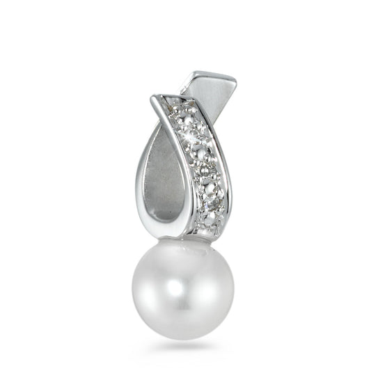 Ciondolo Oro bianco 750/18 carati Diamante 0.015 ct, w-si Perla coltivata d'acqua dolce