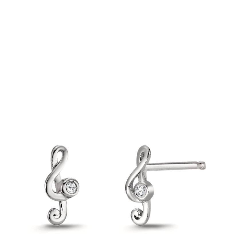 Clous d'oreilles Argent Zircone 2 Pierres Rhodié Clef musicale