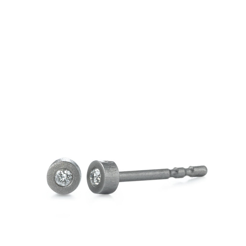 Orecchini a bottone Titanio Diamante 0.02 ct, 2 pietra, w-si Ø3 mm