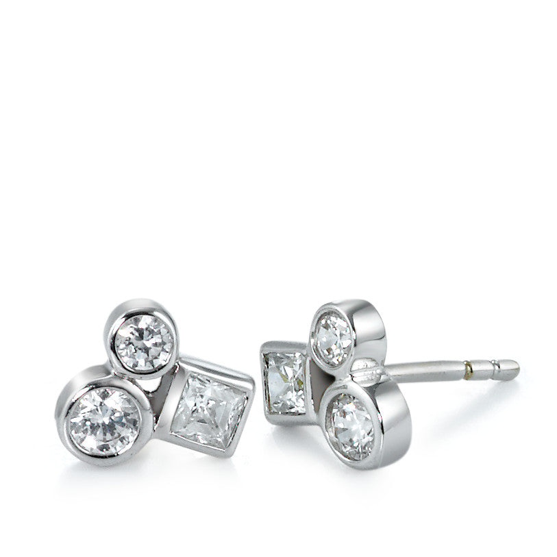 Clous d'oreilles Or blanc 18K Zircone 6 Pierres