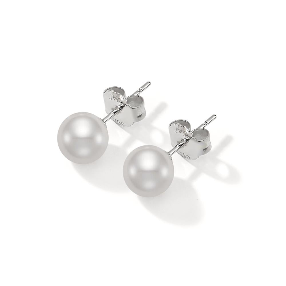 Clous d'oreilles Or blanc 18K perle d'eau douce