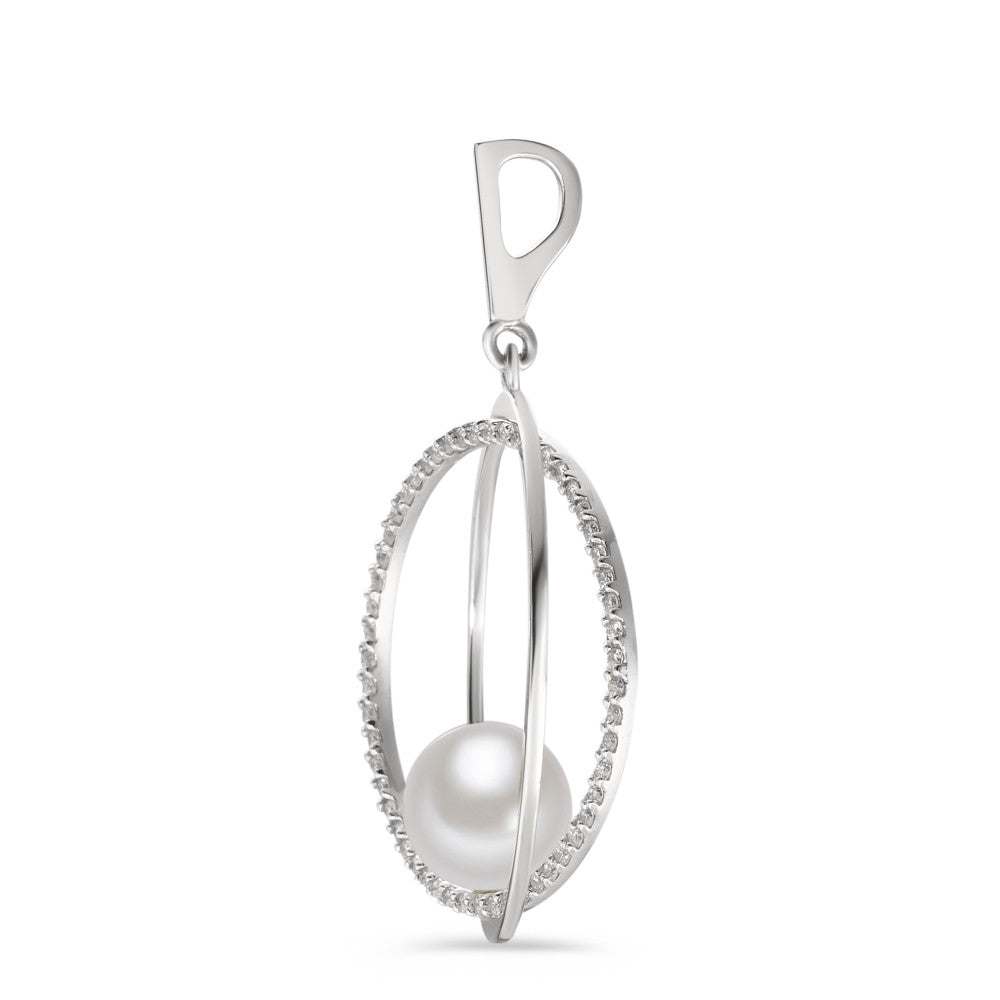 Pendentif Or blanc 18K Diamant 0.35 ct, 55 Pierres, w-si perle d'eau douce