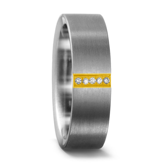 Bague Titane, Or jaune 18K Diamant 0.025 ct, 5 Pierres, w-si