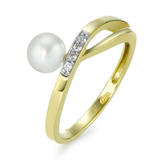 Bague Or jaune 18K Zircone perle d'eau douce