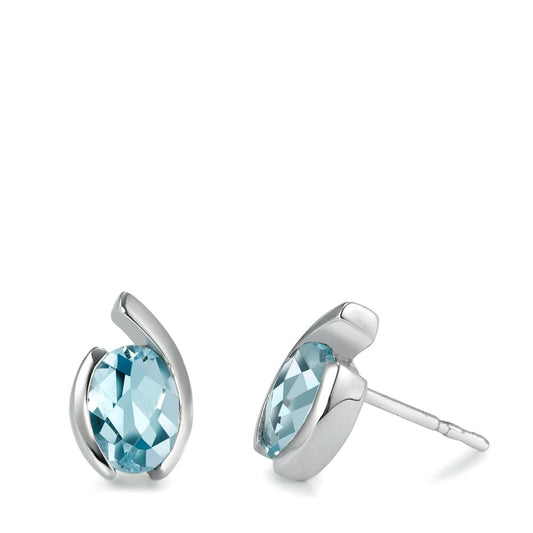 Clous d'oreilles Or blanc 18K Topaze bleu, 2 Pierres