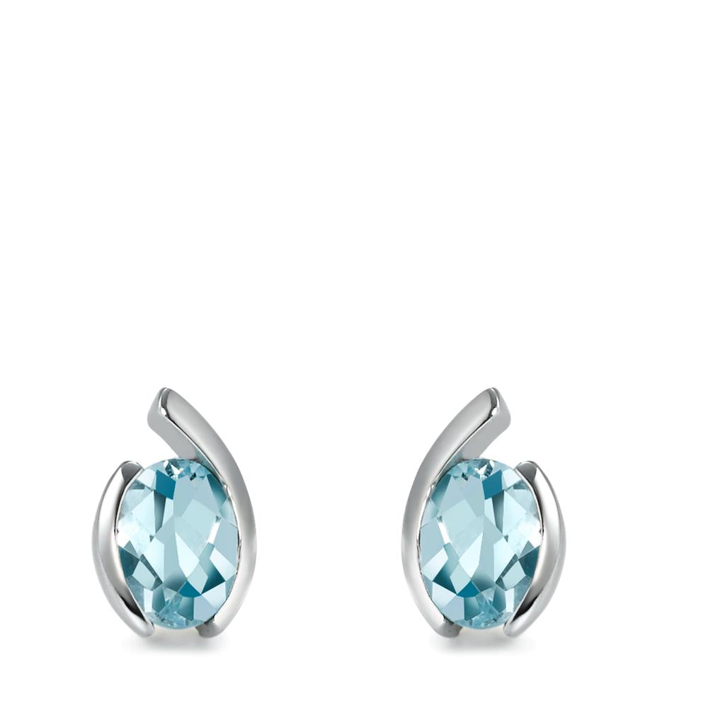 Clous d'oreilles Or blanc 18K Topaze bleu, 2 Pierres