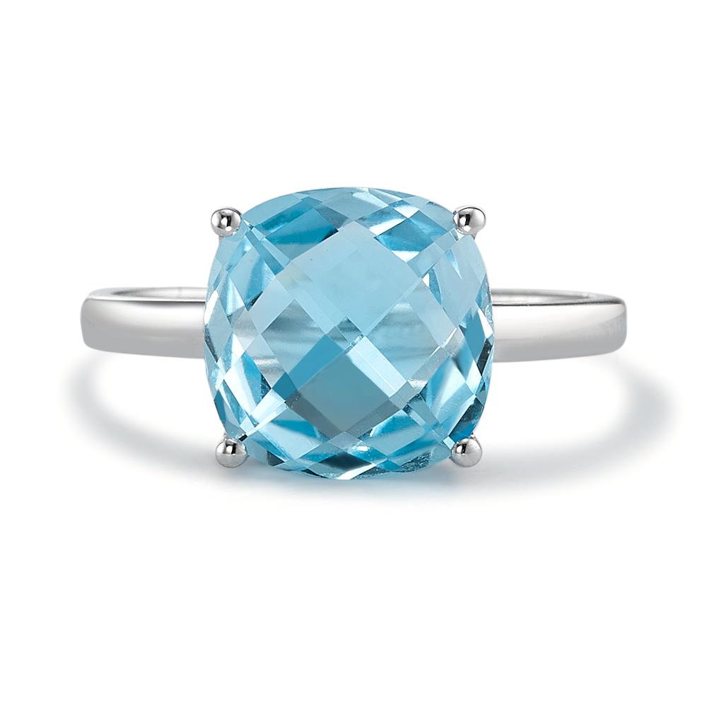 Bague Or blanc 18K Topaze bleu, briolette Ø10 mm