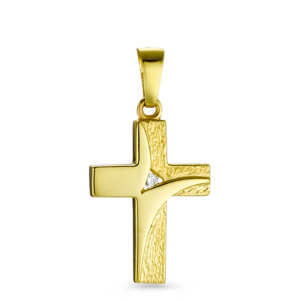 Pendentif Or jaune 18K Zircone Croix