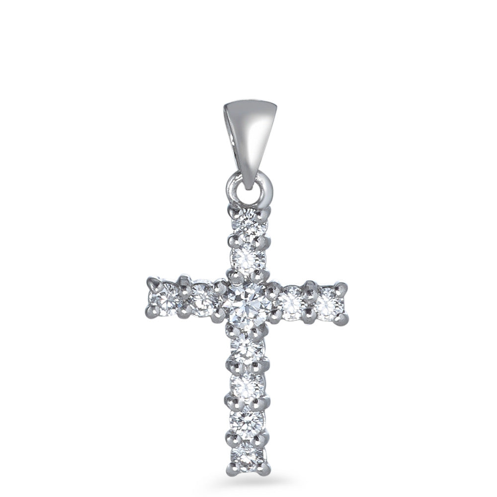 Pendentif Argent Zircone 11 Pierres Rhodié Croix