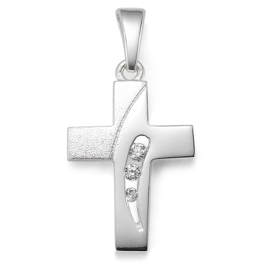 Pendentif Argent Zircone 3 Pierres Croix