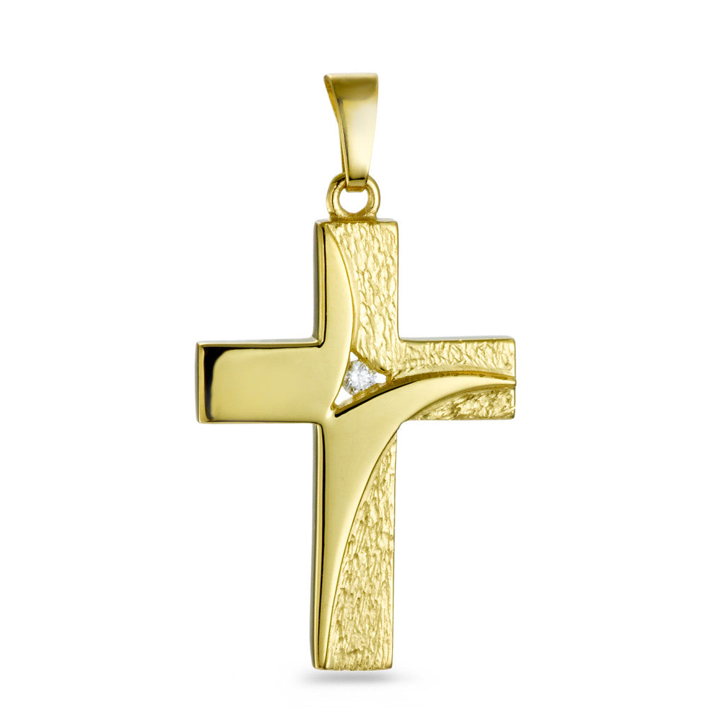 Pendentif Or jaune 18K Diamant 0.03 ct, w-si Croix