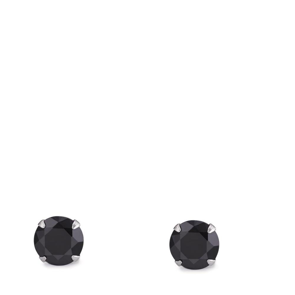 Clous d'oreilles Argent Zircone noir, 2 Pierres, rond, 7 mm Rhodié