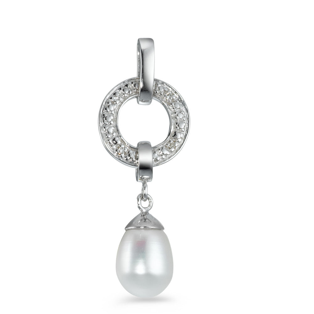 Ciondolo Oro bianco 750/18 carati Diamante 0.012 ct, 4 pietra, w-pi1 Perla coltivata d'acqua dolce